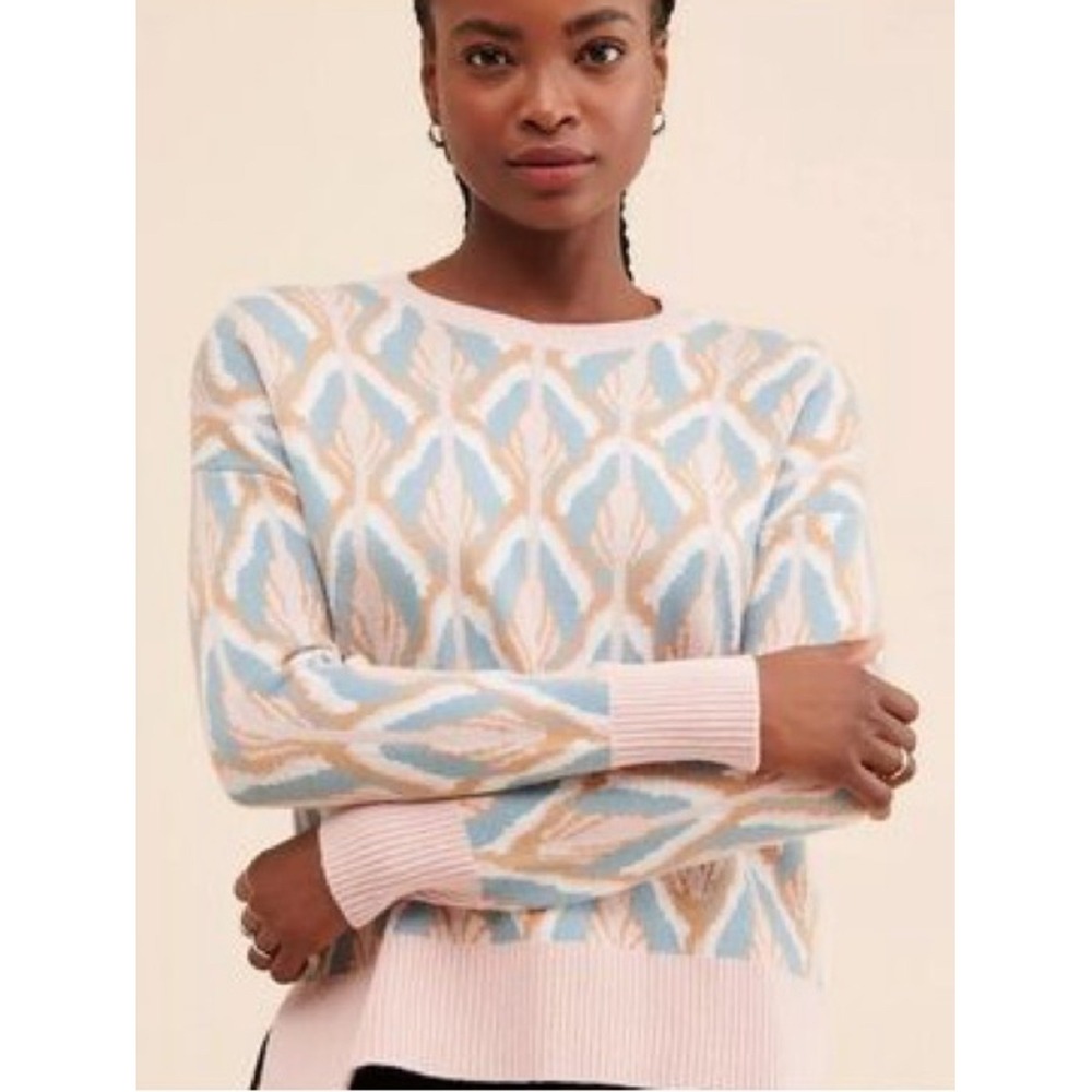 Laundry by Shelli‎ Segal Ikat Print Crewneck Sweater Pink Blue Tan Large